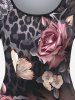 Plus Size Floral Leopard Long Sleeve T-shirt -  