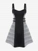 Plus Size Plaid Buckles Backless Vintage Sleeveless A Line Dress -  