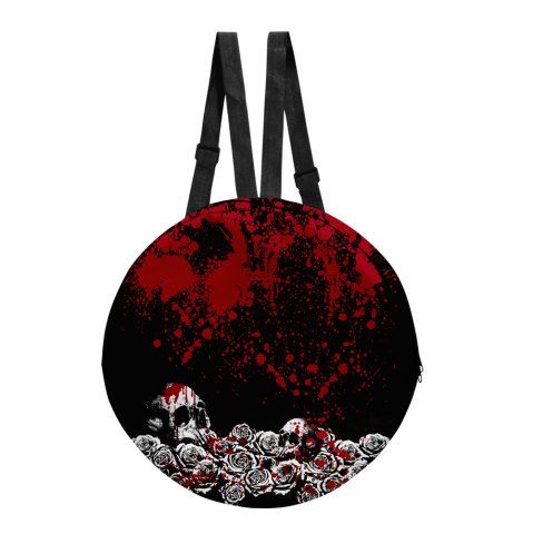 Gothic Horror Bloody Skull Rose Print Round Backpack - BLACK