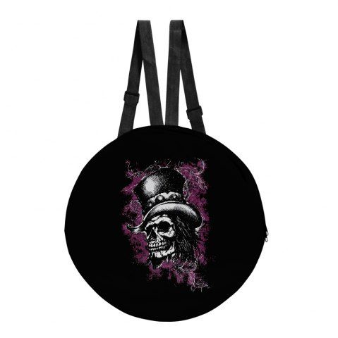 Gothic Hat Skull Print Round Backpack - BLACK