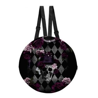 Gothic Rose Skull Argyle Print Round Backpack
