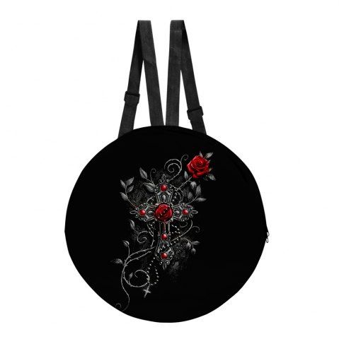 Gothic Rose Cross Print Round Backpack