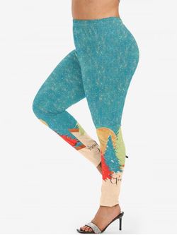 Plus Size Christmas Tree Letters Printed Graphic Leggings - BLUE - 2X | US 18-20