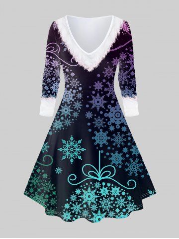 Plus Size Christmas 3D Print Snowflake Ombre Dress