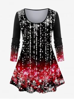 Plus Size 3D Sparkles Snowflake Lighting Printed Christmas T-shirt - BLACK - 3X | US 22-24