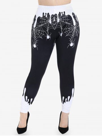 Halloween Paint Drop Blobs Spider Web Colorblock Printed Skinny Leggings