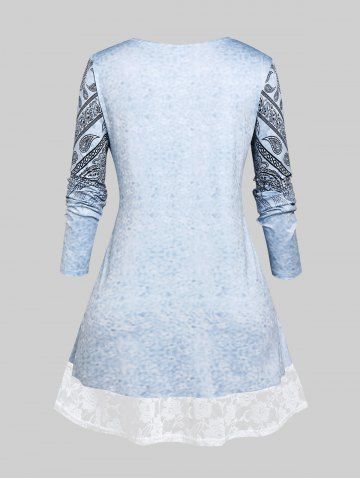 Plus Size Lace Panel Paisley Print Tee