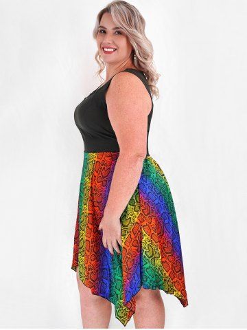 Plus Size Ombre Snake Print Lace Up Handkerchief Dress