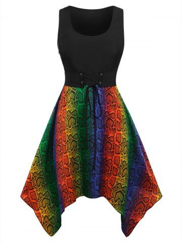 Plus Size Ombre Snake Print Lace Up Handkerchief Dress