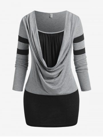 Plus Size Cowl Front Blouson 2 in 1 T-shirt