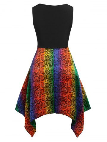 Plus Size Ombre Snake Print Lace Up Handkerchief Dress