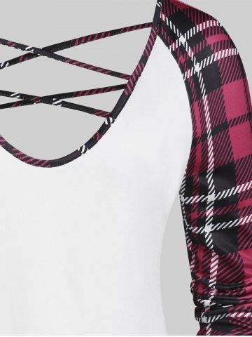 Plus Size Raglan Sleeve Crisscross Plaid Tee