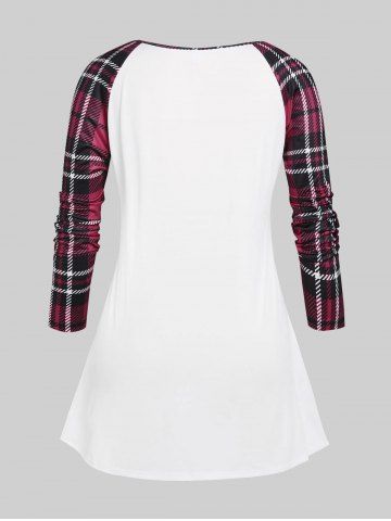 Plus Size Raglan Sleeve Crisscross Plaid Tee