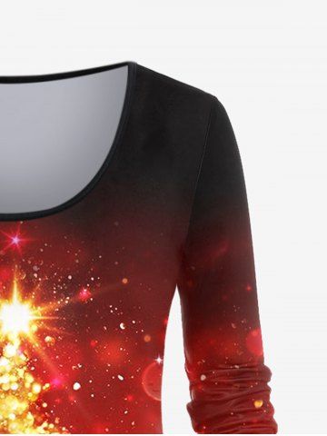Plus Size 3D Sparkles Christmas Tree Printed Ombre Long Sleeves Tee