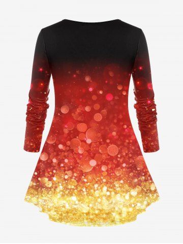 Plus Size 3D Sparkles Christmas Tree Printed Ombre Long Sleeves Tee