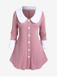 Plus Size Long Sleeve Faux Fur Panel Knitwear -  