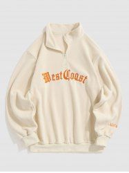 Half Zip Polar Fleece Letter Embroidered Sweatshirt -  