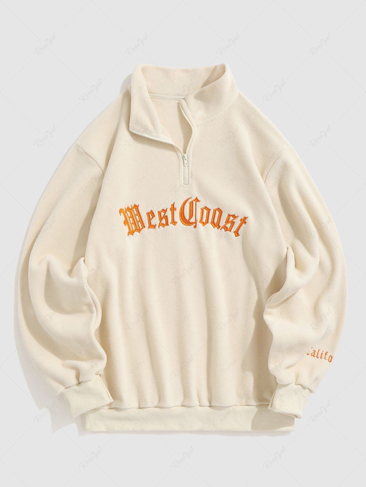 Shop Half Zip Polar Fleece Letter Embroidered Sweatshirt  