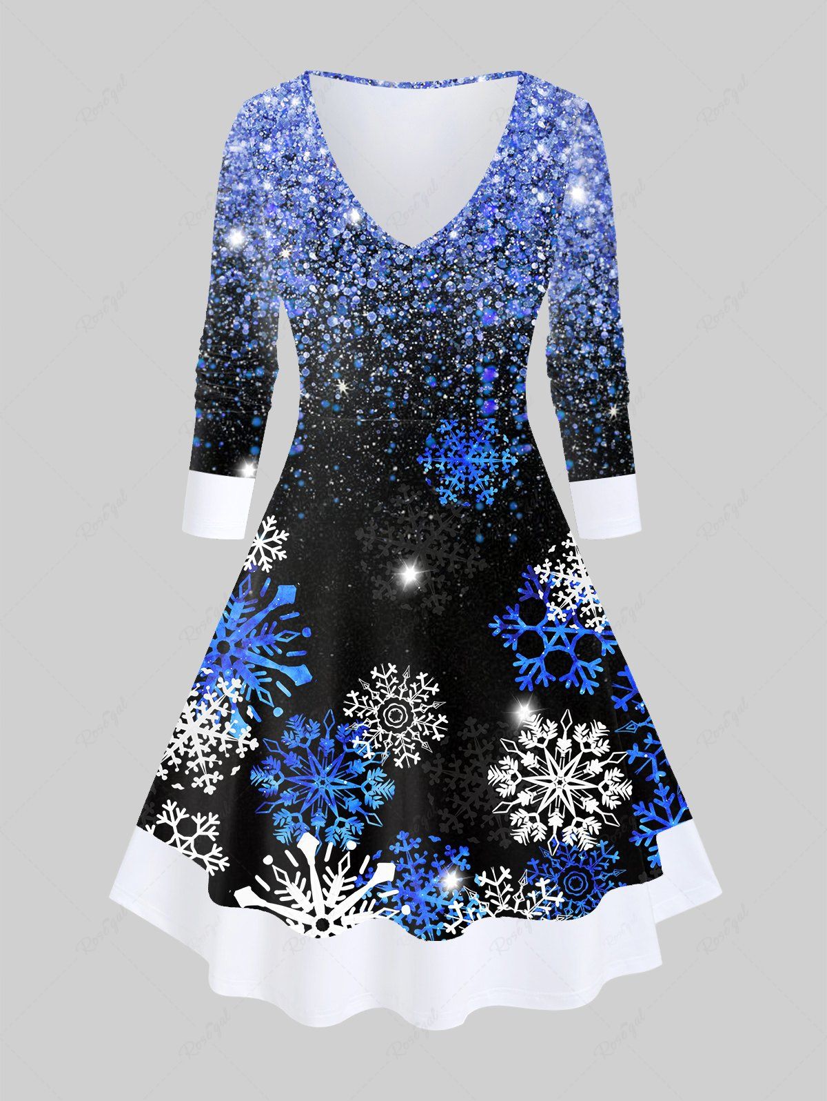 Trendy Plus Size Christmas Allover Snowflake Print Dress  