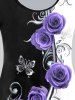 3D Rose Printed Colorblock Tee and High Rise Floral Gym 3D Jeggings Plus Size Outfit -  