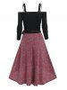 Cold Shouler Eyelets Bandage Top And High Low Heathered Midi Cami Dress Set -  