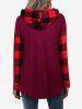 Plus Size Buttoned Checked Panel Hooded Top -  