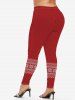 Legging à Imprimé Flocons de Neige 3D Grande Taille - Rouge 5x | US 30-32