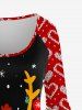 T-shirt à Motif Cerf de Noël Coeur à Manches Raglan Grande Taille - Noir 1X | US 14-16