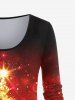 T-shirt Ombre à Imprimé Sapin de Noël 3D Brillant Grande Taille avec Manches Longues - Rouge 1X | US 14-16