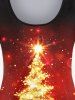 T-shirt Ombre à Imprimé Sapin de Noël 3D Brillant Grande Taille avec Manches Longues - Rouge 3X | US 22-24