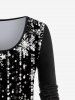 T-shirt de Noël à Imprimé Brillant 3D Flocon de Neige de Grande Taille - Noir S | US 8