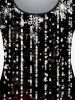 T-shirt de Noël à Imprimé Brillant 3D Flocon de Neige de Grande Taille - Noir 2X | US 18-20