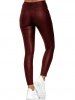 Zipper Fly Pockets Solid Color Long Skinny PU Pants -  