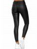 Zipper Fly Pockets Solid Color Long Skinny PU Pants -  