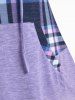 Plus Size Plaid Kangaroo Pocket Mock Button Pullover Hoodie -  