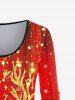 T-shirt à Imprimé Cerf de Noël de Grande Taille à Paillettes - Rouge 4X | US 26-28
