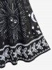 Plus Size Sun Moon Star Print Crossover Flare Dress -  
