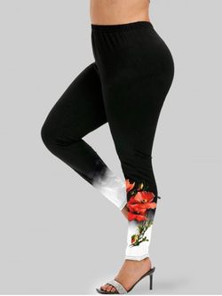 Legging Moulant à Imprimé Fleur à Taille Haute de Grande Taille - BLACK - 5X | US 30-32