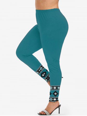 Plus Size Geometric Printed Skinny Leggings - BLUE - M | US 10