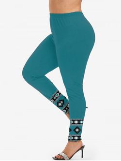 Plus Size Geometric Printed Skinny Leggings - BLUE - 4X | US 26-28