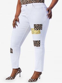 Jeans Flacos en Talla Extra de Cachemir con Estampado de Leopardo - WHITE - 5X