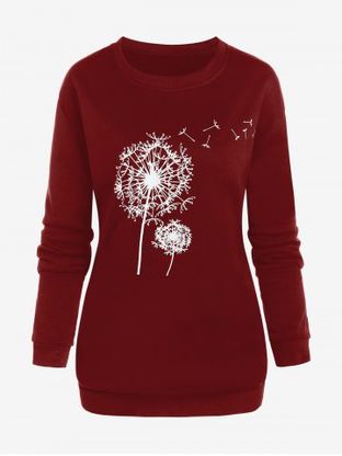 Plus Size Dandelion Print Fleece Lining Sweatshirt