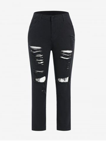 Plus Size High Rise Ripped Hole Pencil Jeans