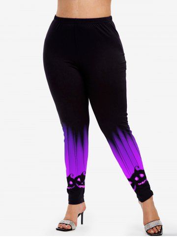 Halloween Pumpkin Print T-shirt and Halloween High Rise Pumpkin Print Leggings Plus Size Outfit
