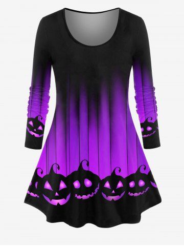 Halloween Pumpkin Print T-shirt and Halloween High Rise Pumpkin Print Leggings Plus Size Outfit