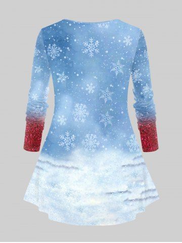 Plus Size Christmas Snowflake Cat Printed Ombre Long Sleeves Tee