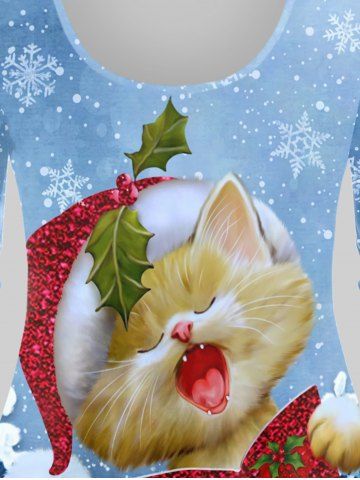 Plus Size Christmas Snowflake Cat Printed Ombre Long Sleeves Tee