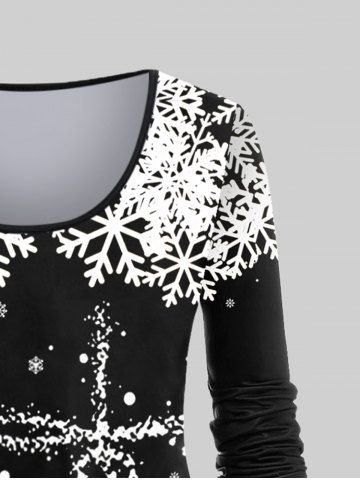 Plus Size Christmas Snowman Snowflake Print T-shirt