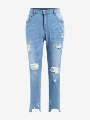 Plus Size Ripped Hole Dip Hem Pencil Jeans -  
