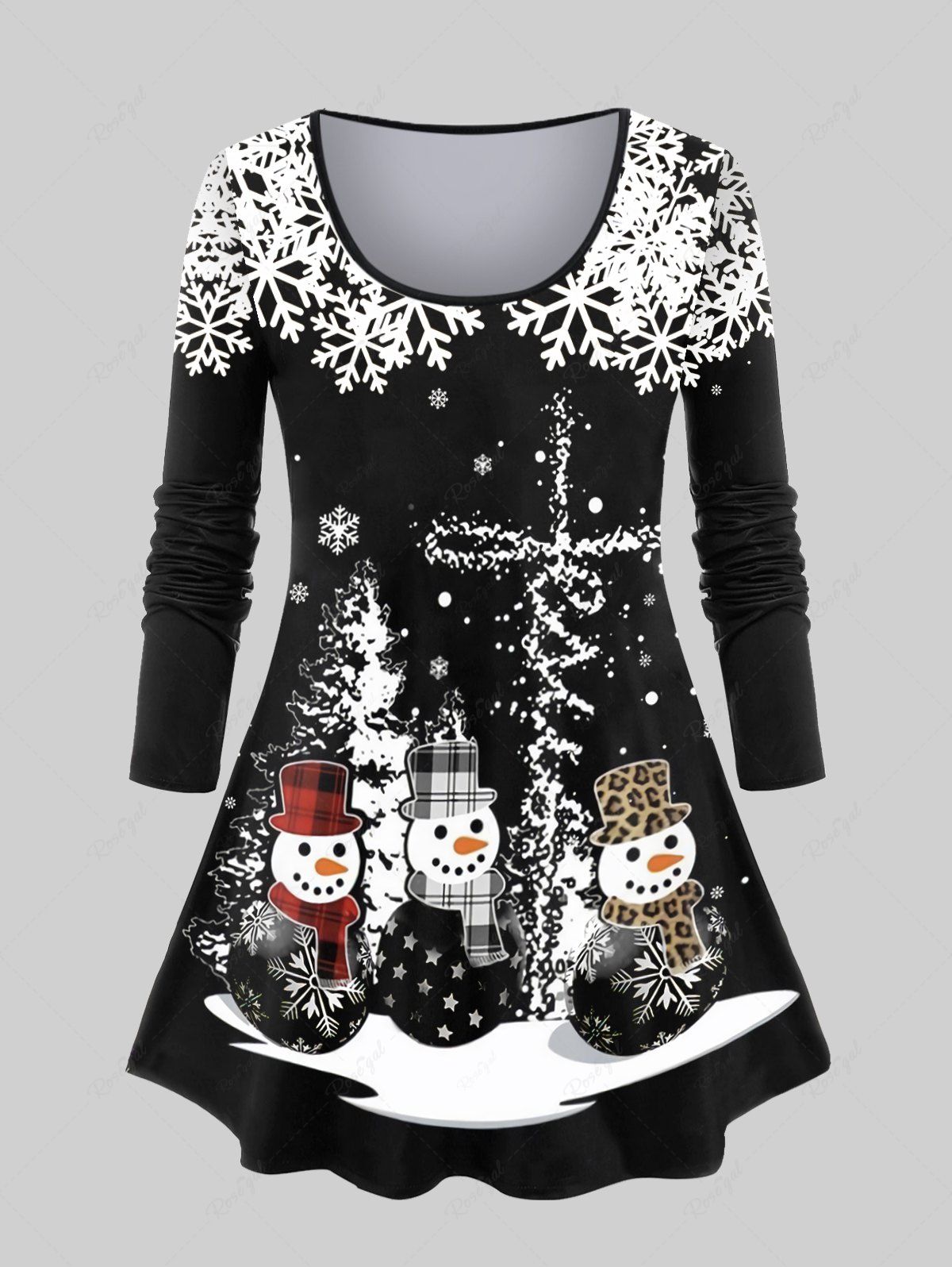 New Plus Size Christmas Snowman Snowflake Print T-shirt  